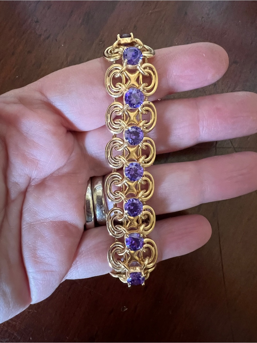 Vintage  Purple Amethyst CZ  Bracelet Gold Over 925 Silver